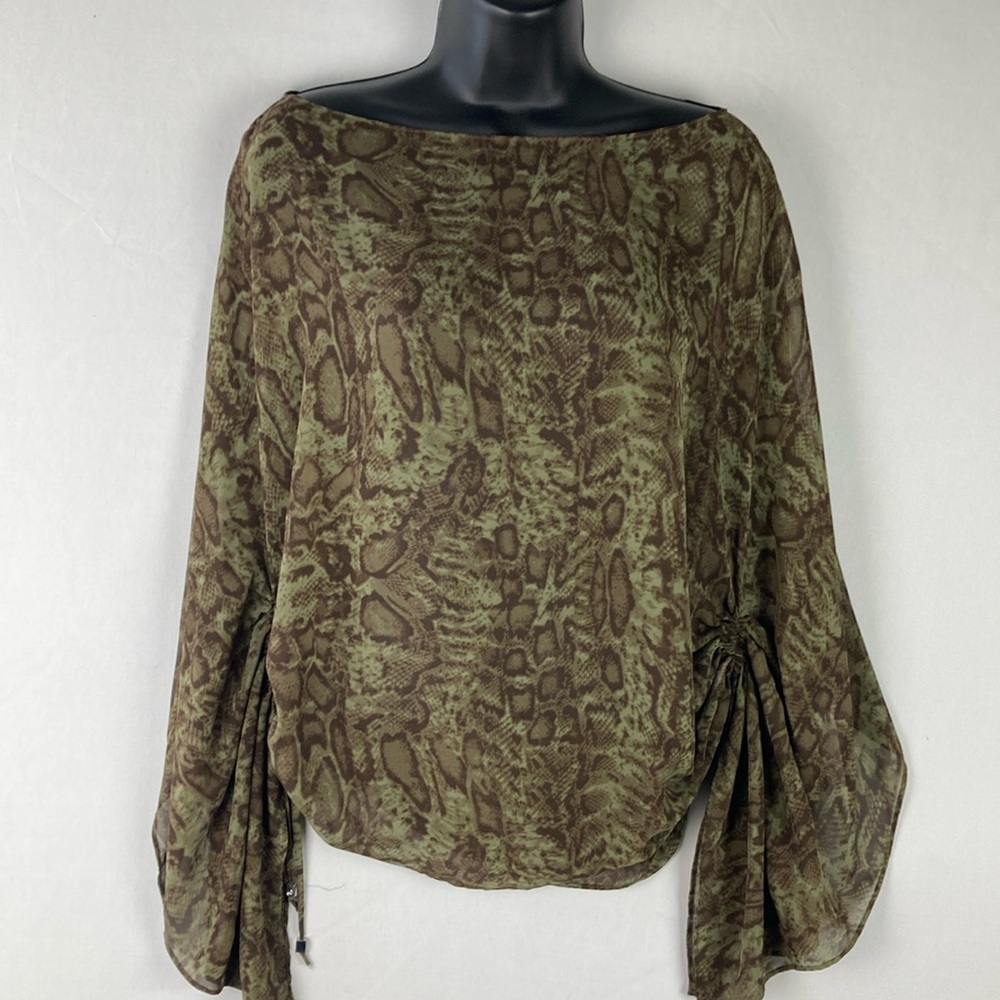 Michael Kors, sheer animal, print blouse, green and brown size small/medium